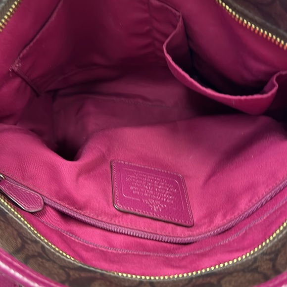 SOLD IN STORE Coach Signature Stitching Tote Brown/Magenta - Picture 4 of 16